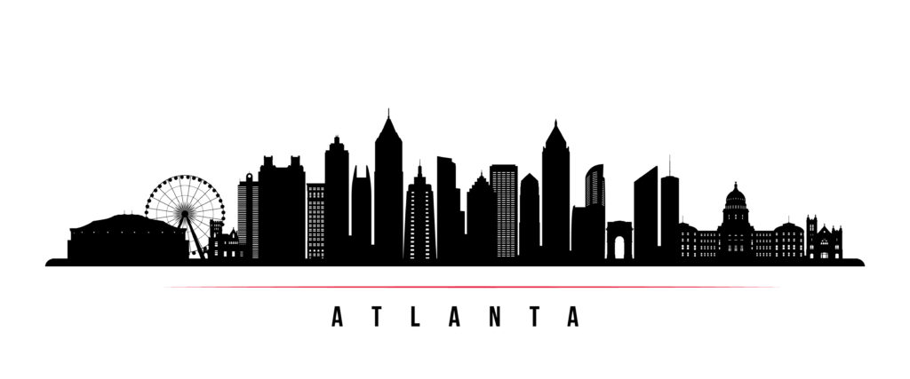 Black and white skyline drawing of Atlanta